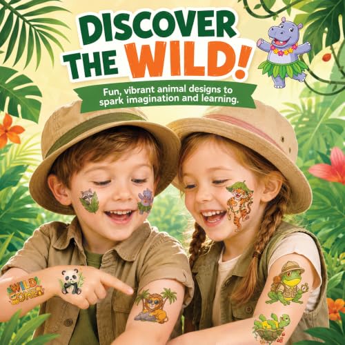 96 PCS Wild Animals Temporary Tattoos for Kids