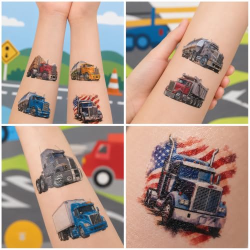 Semi Truck Temporary Tattoos for Kids – 96 Big Rig Designs