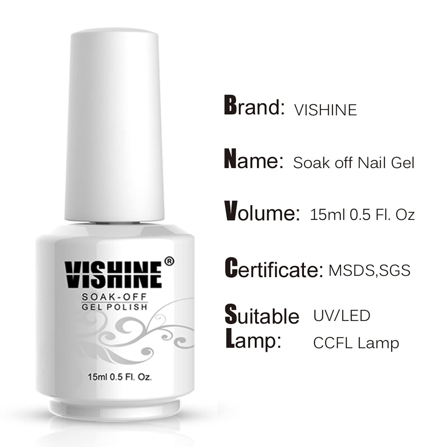 Vishine Gelpolish Long-lasting Gel Nail Polish Lacquer Shiny Color Soak Off UV LED Manicure Glitter Silver (1853)