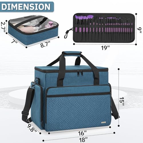Extra Large Makeup Case with 4 Removable Pouches, Professional Make up Train Case,Travel Cosmetic Bag for Makeup Artist with Shoulder Strap and Handle £¨Blue£©£¨Bag only£©