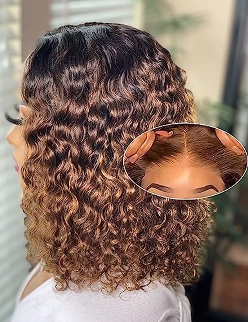 12 Inch Glueless Bob Wig Water Wave Human Hair 200% Density