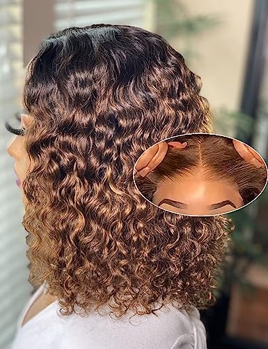 12 Inch Glueless Bob Wig Water Wave Human Hair 200% Density