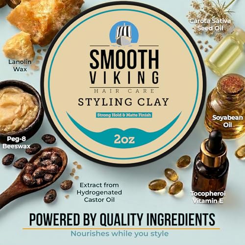 Smooth Viking Hair Clay for Men | Strong Hold Matte Finish 2oz