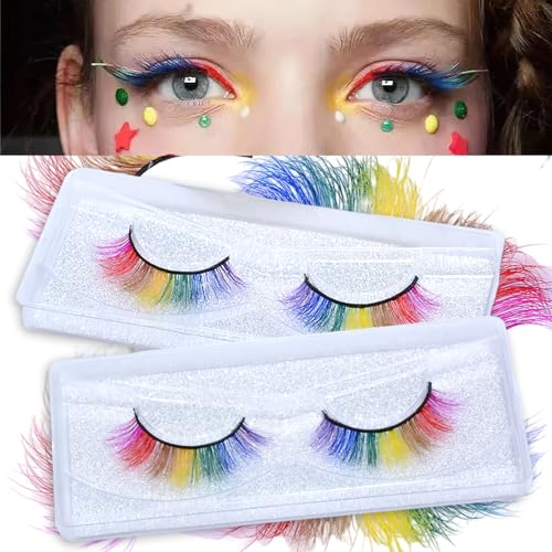 2 Pairs Rainbow False Eyelashes 3D Fluffy Synthetic Lashes