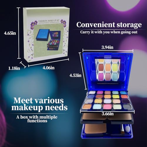 Badhare 30-in-1 Full Face Makeup Set with Eyeshadow, Lipstick, Blush, Mirror & Brushes