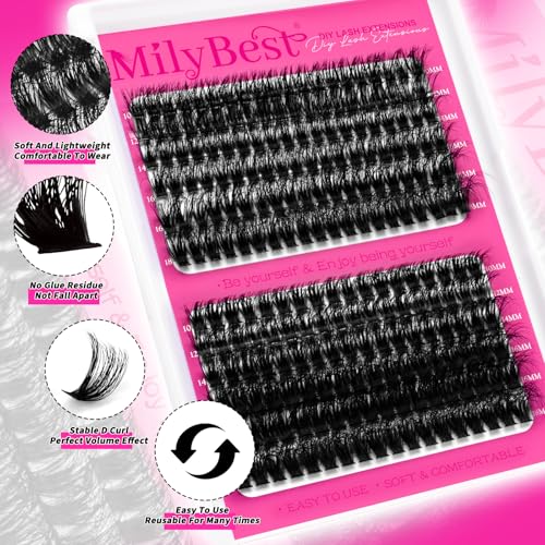 MilyBest Fluffy Volume Lash Clusters Kit 10-18mm D Curl for Eyelash Extensions