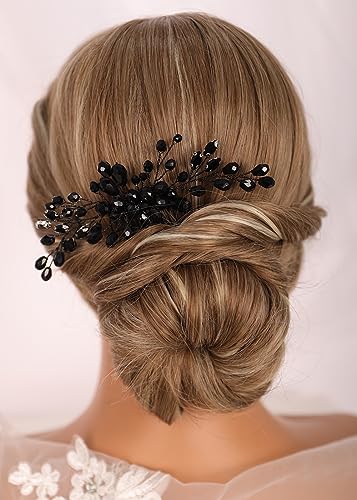 Black Rhinestone Hair Comb - Handmade Crystal Wedding Accessory