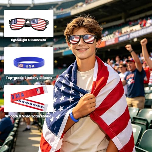 2026 World Cup USA Fan Kit with Flag, Sunglasses, Banner, Clapper, Wristband & Face Paint