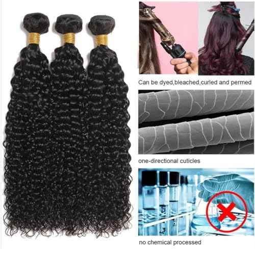 Curly Human Hair 3 Bundles 12A Virgin Kinky Curly Bundles Unprocessed Brazilian Curly Hair Bundles Natural Black Color (14 16 18)