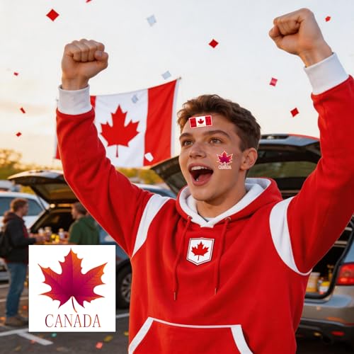 56Pcs Canadian Flag Temporary Tattoos Waterproof