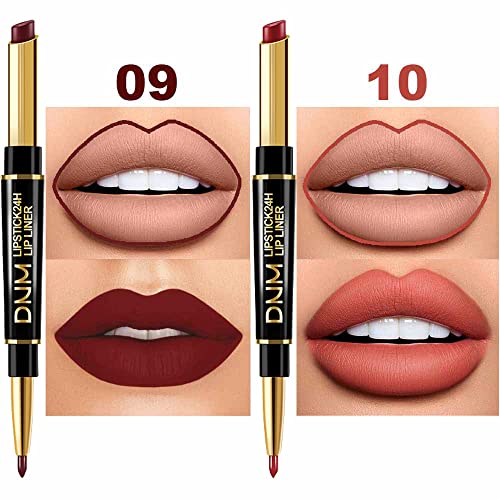 evpct 6Pcs Lip Liner & Lipstick Set A01 Matte – 2-in-1 Waterproof Lip Liner & 24H Lipstick, Antique Rose Chestnut Nude Dark Brown