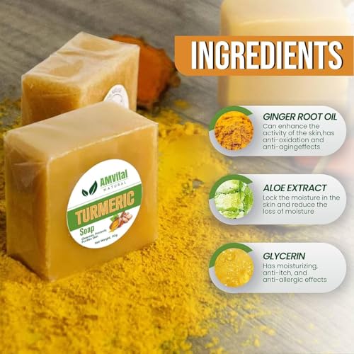 AMVital Turmeric Soap Bar for Face & Body, Smooth Skin, Natural Handmade Soap (Pack of 4)