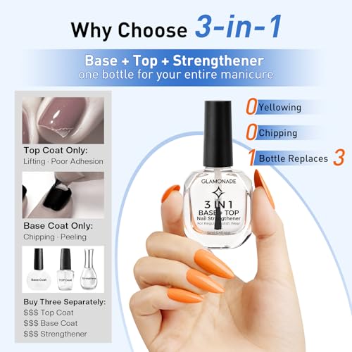 Glamonade 3-in-1 Clear Nail Polish - Quick Dry Top Coat & Base Coat