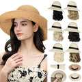 Adjustable Straw Sun Hat with Detachable 12-Inch Wavy Hair for Women