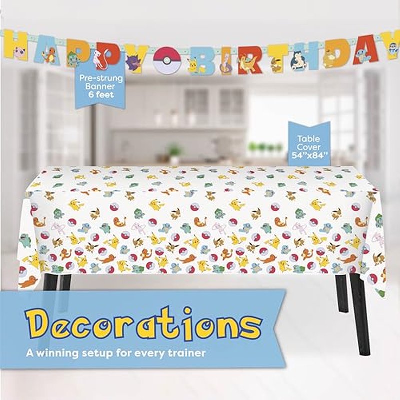 Pokemon Birthday Party Kit for 16 - Tablecloth, Plates, Napkins & Banner