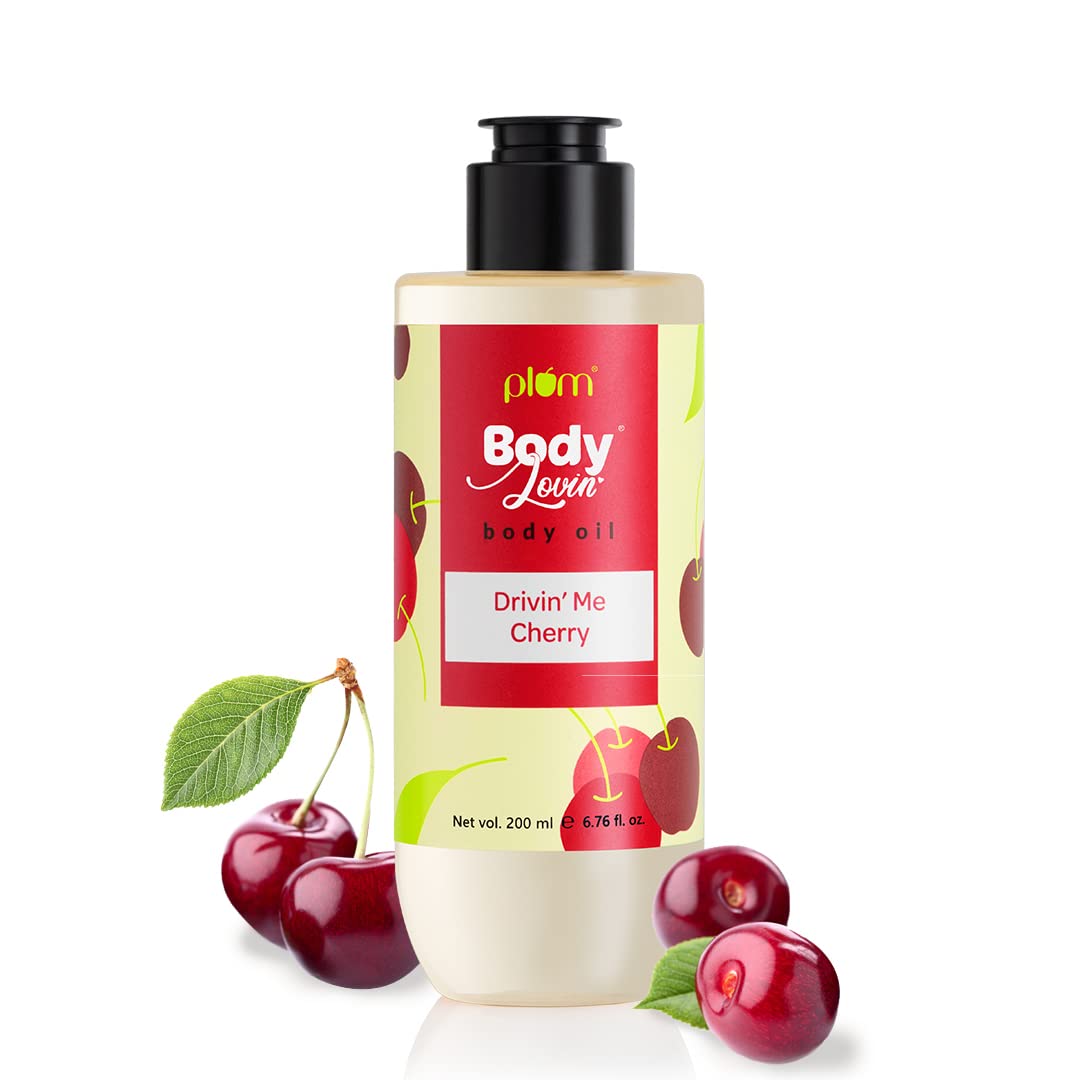 Plum Drivin' Me Cherry Body Oil With Avocado Oil, Coconut Oil, Carrot Seed Oil, 100% Pure Moisturizing Oil, Instant Glow, Detoxifying, Nourishing Bath Oil Moisturiser For Dry Skin 6.76 Fl Oz