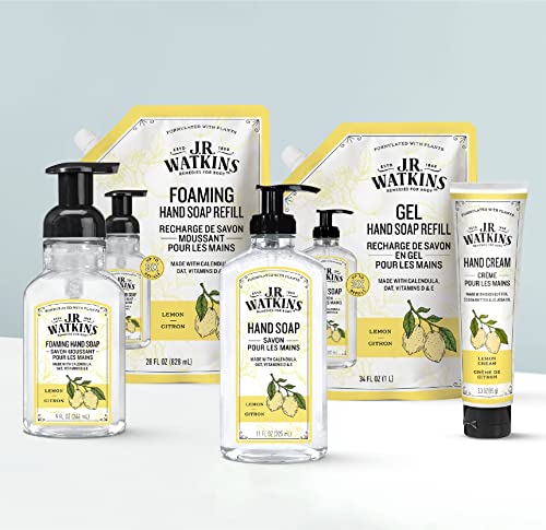 J.R. Watkins Liquid Hand Soap With Dispenser, Moisturizing Hand Soap, Alcohol-Free Hand Wash, Cruelty-Free, USA Made Liquid Soap For Bathroom or Kitchen, Lemon, 11 Fl Oz, 3 Pack