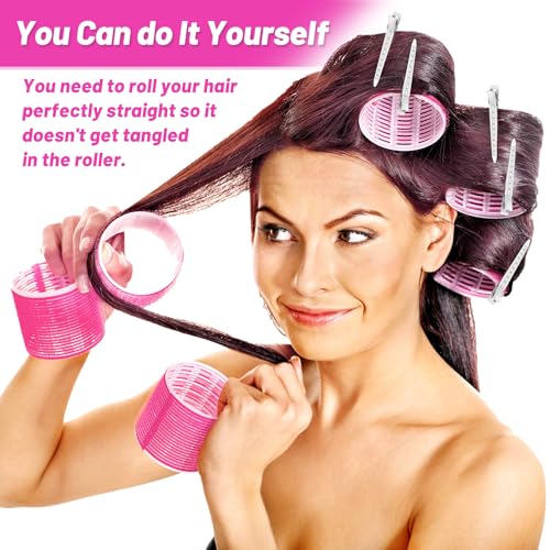 Jumbo Hair Rollers 60mm Self Grip Set - 12 Pcs with Clips