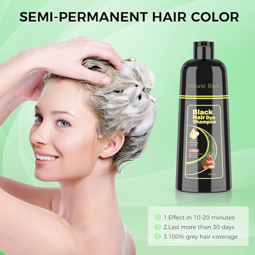 BELEZALIB Black Hair Dye Shampoo for Gray Coverage, 3-in-1
