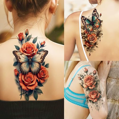 SHELYEXIEN 69 Sheets Watercolor Rose Temporary Tattoos for Adults