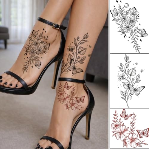 34 Sheets Flower Temporary Tattoos for Women - Waterproof