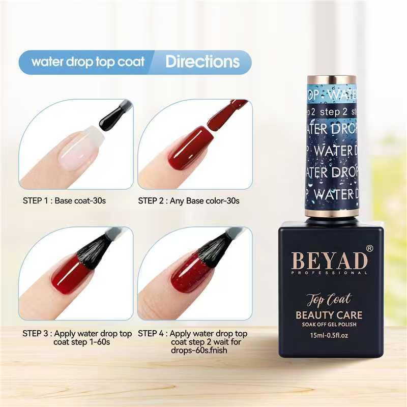 Beyad 2Pcs Water Drop Gel Top Coat 3D Effect Nail Art Glossy Finish Clear