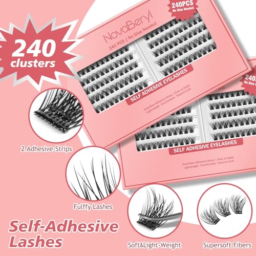 Self-Adhesive Lash Clusters, 240PCS, 8-16mm, No Glue Needed