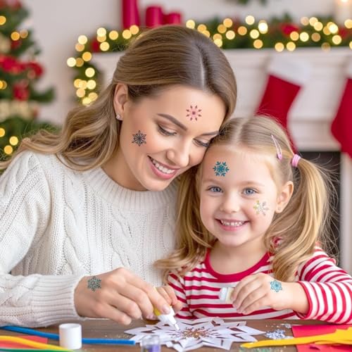 15 Pcs Winter Snowflake Temporary Tattoos, Festive Tattoo Stickers in Various Styles Party Gathering, Dance & Celebration Decorations, Holiday Present for Women Men Girls Boys Kids