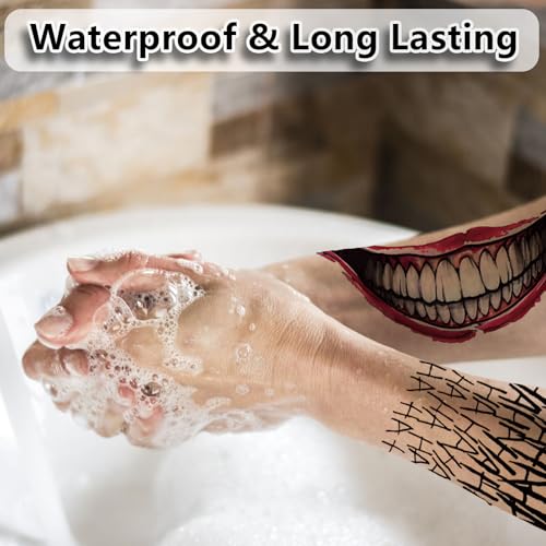 Joker Tattoos Temporary Halloween - 14 Sheets Temporary Tattoos for Kids Men Fake Tattoo Stickers Joker Costume Masquerade Cosplay Party Accessories Makeup Waterproof