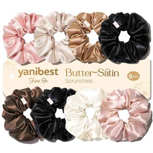 Yanibest 8 Pcs Satin Scrunchies - Silk Scrunchies Ponytail Holders, Soft Satin Hair Ties No Damage£¬Hair Accessories for Women Girls