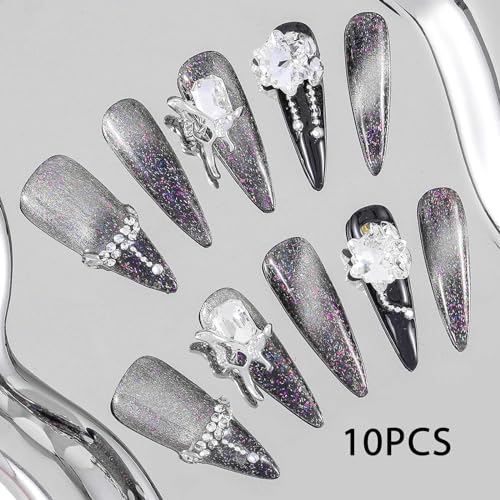 Sethexy Long Coffin Handmade Press On Nails Gradient Pink False Nails with Design Acrylic Glossy Fake Nails Salon Nail for Women and Girls 10PCS (Pink1)