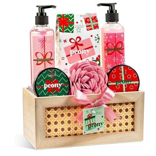 Freida & Joe Peony Spa Gift Set Bath & Body Gift Basket for Women & Men | Shower Gel, Body Lotion, Body Scrub, Bath Salt | Relaxing Self Care Gift ? Mother's Day Gift for Mom
