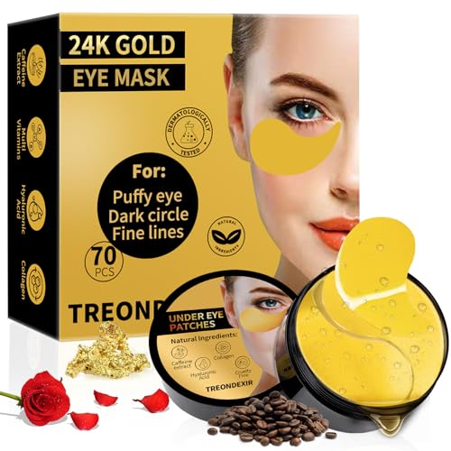 24K Gold Eye Masks - 70 Pc Collagen & Caffeine Under Eye Patches