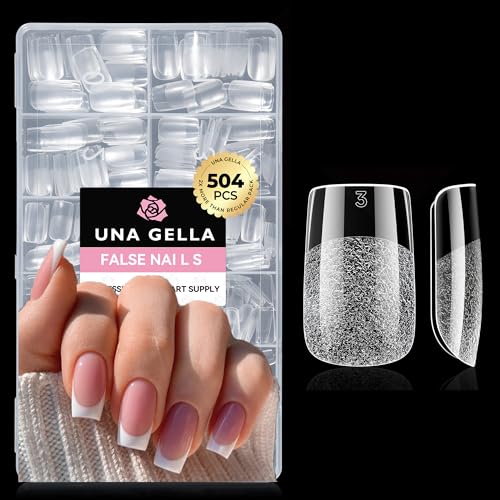 UNA GELLA Short Square Nail Tips 504PCS Pre-Etched Fake Tips for DIY Manicure