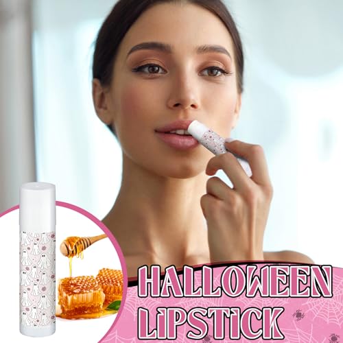 Siifert 20 Pcs Cute Pink Halloween Lip Balm Favors with Ghost Prints - Variety of 10 Flavors, Moisturizing & Travel-Friendly