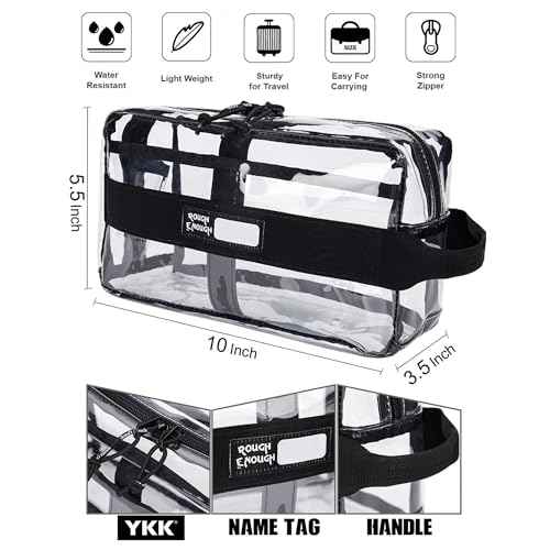 Rough Enough Clear Toiletry Bag Makeup Organizer for Traveling Women Men Travel Size Toiletries Cosmetic Shaving Kit with Handle Large
