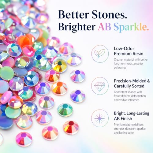 Worthofbest 17000Pcs 4mm Jelly AB Rhinestones Kit – 24 Colors + Mix Colors, 24 Grids Box, 3 B7000 Glue, Tools