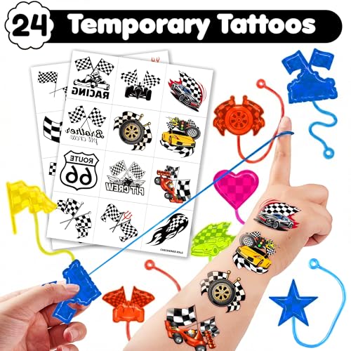48pc Checkered Party Favors - Stick Hands & Temporary Tattoos