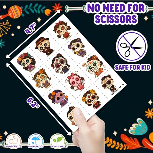 Day of the Dead Party Favor Set - 72PCS Tattoos & Slap Bracelets