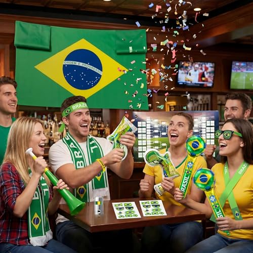 Soccer Fan Set with Flag, Glasses, Face Paint & Accessories