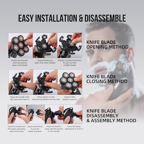 Electric Razor Replacement Blades, 7 Heads Wet Dry Beard Shaver Replacement Blade for Bald Men, compatible with E-Hunter AE7130 Electric Shavers