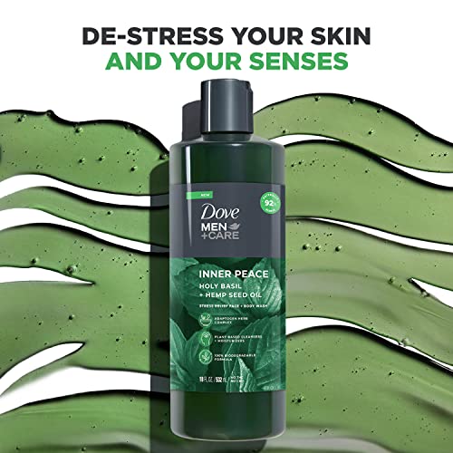 Dove Men+Care Body Wash Holy Basil + Hemp Seed Oil 4 Count to Rebuild Skin in the Shower with Plant-Based Cleansers and Moisturizers 18 oz