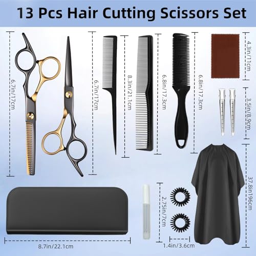 13-Piece Professional Hair Cutting Scissors Kit, Stainless Steel
