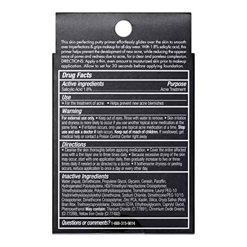 e.l.f. Acne Fighting Putty Primer, Infused with 1.8% Salicylic Acid, Helps Prevents Future Breakouts & Helps Reduce Redness, Minimizes Appearance of Pores, Preps & Primes Skin, 0.74 Oz (21g)