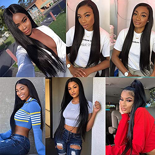 GtaiiReu Human Hair Extensions Straight Bundles 26-30 Inch Natural Black #1B 3 Pack