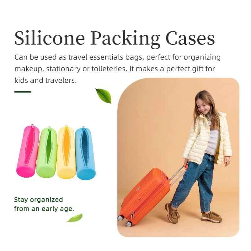 monolane 4 Pieces Silicone Makeup Toiletries Pouches, Silicone Stationary Holder, Waterproof Cosmetic Zipper Pouch, Digital Electronics Storage Bag, Beach Essential Travel Pouch (Neon)