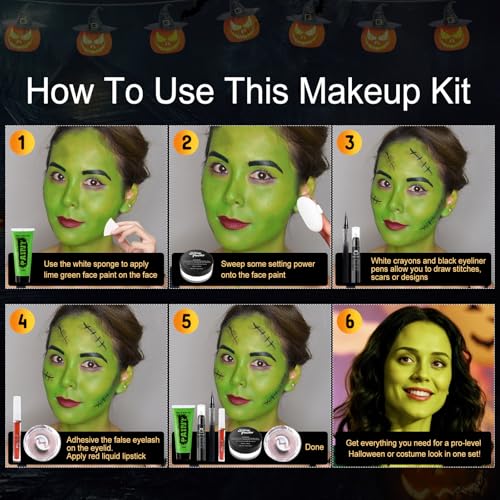 Halloween Witch Makeup Set – Green Face Paint & Costume Kit