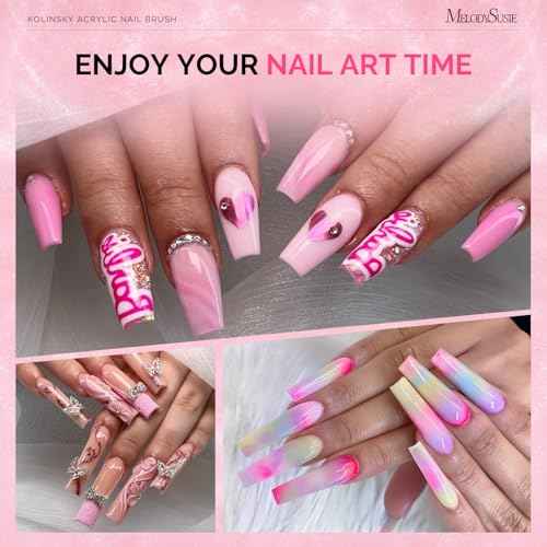 MelodySusie Kolinsky Acrylic Nail Brush,66% Kolinsky Hair Professional Nail Art Brush for Acrylic Application, Aurora Collection Fine Glitter Brush,Size 14