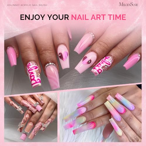 MelodySusie Kolinsky Acrylic Nail Brush Pink Glitter, Size 8
