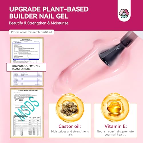 SAVILAND Builder Nail Gel Kit with Nail Drill: 6 PCS Natural Cuticle Oil Pen Castor Oil Vitamin E Builder Nail Gel in a Bottle Hard Gel for Nails Strengthener Extension Mini U V Lamp Nail Glue Gel